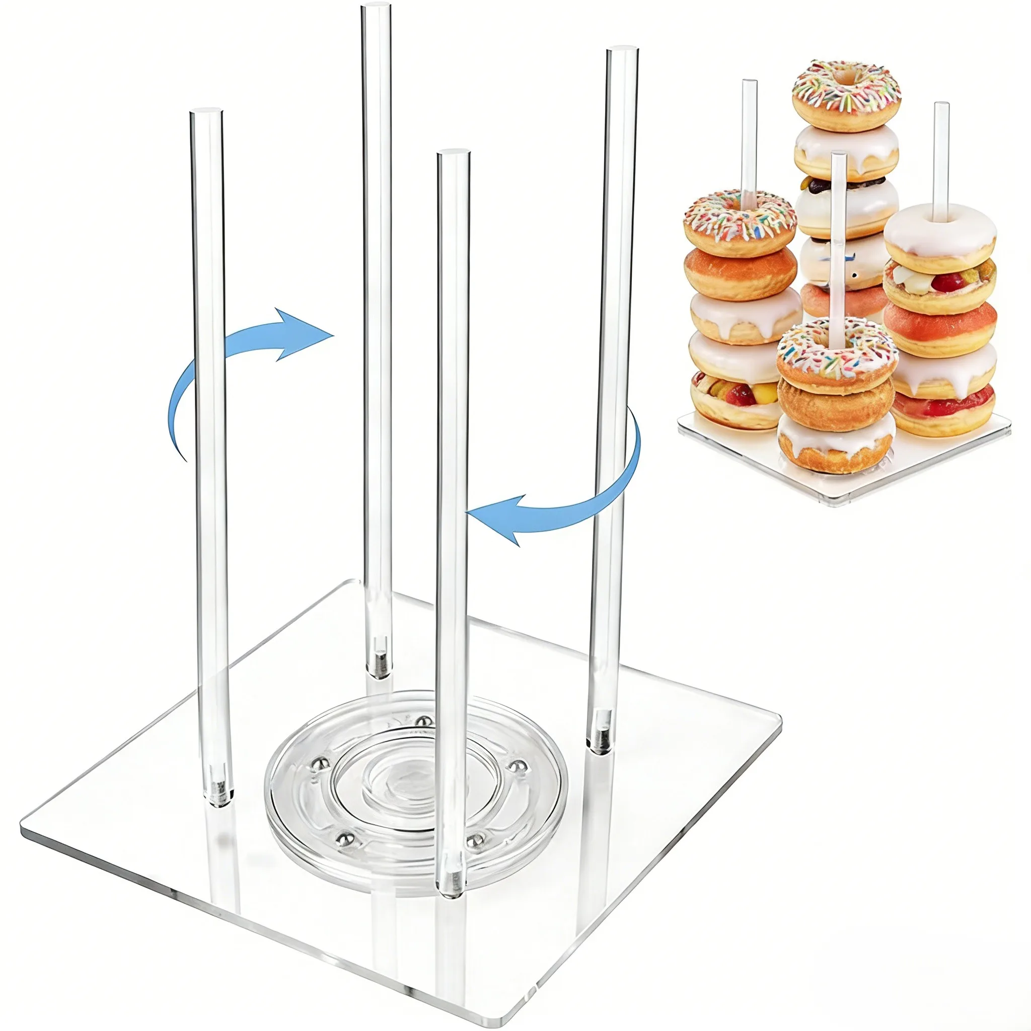 Acrylic Donut Stand with Lazy Susan Turntable for Easy Access Rotating Display Suitable for Weddings Birthdays