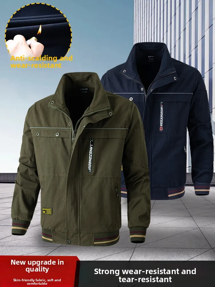 

Men's Casual Cotton Work Jaet Spring Autumn Multi-ket Anti-Scalding Wear-Resistant Garment for Welding And Car Repair