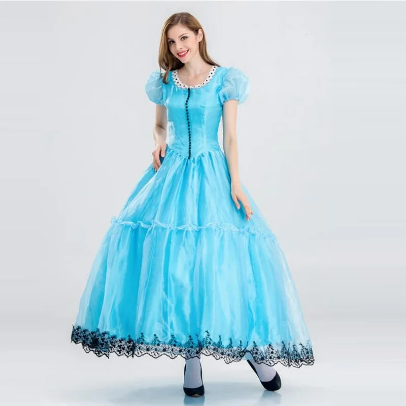 Nel paese delle meraviglie Costume ragazze Cosplay Baby Blue Costume abito lungo Masquerade carnevale per le donne costumi per feste di Halloween