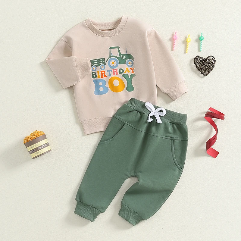 رسالة شاحنة طباعة طويلة الأكمام البلوزات والسراويل المرنة ، ملابس طفل رضيع ، ملابس خريف عيد ميلاد طفل صغير ، 2 *