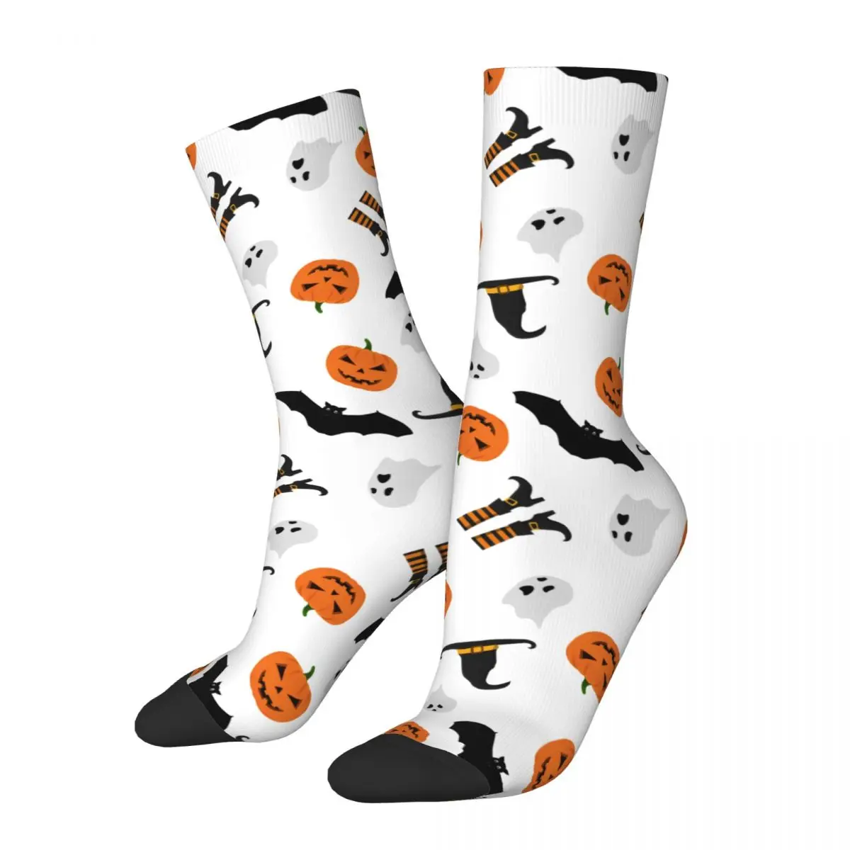 

Autumn Winter Cool Men's Women's Halloween Pumpkins Bats Witch Pattern Socks Sweat Absorbing Basketball Socks