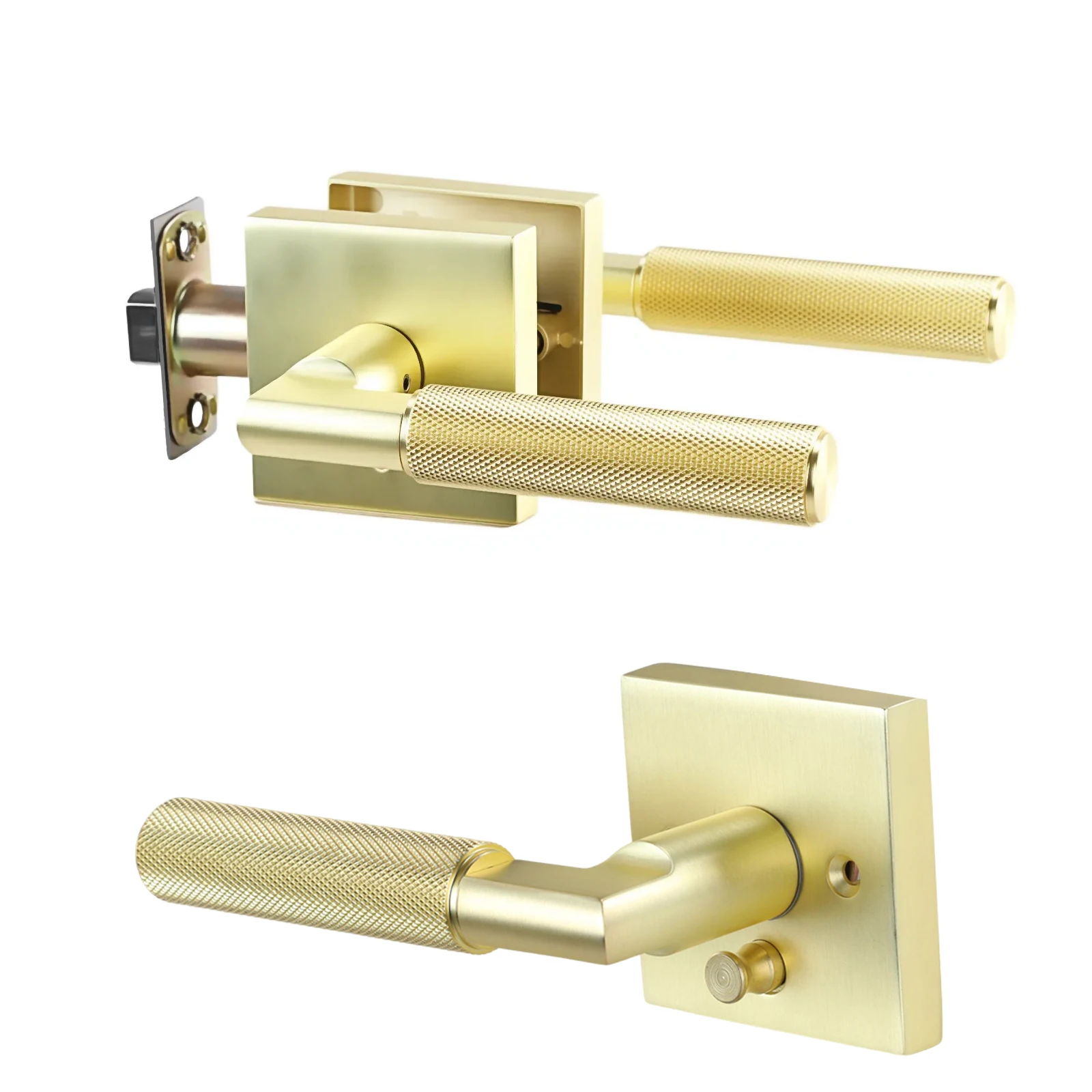 Square Entrydoor Knurled Handle with Locks Keyless Entry Door Lock for Left Right Sided for Front Entrance and Bedrooms Passage