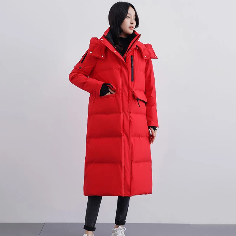 Duck Duck Winter 2023 New Loose Warm Joker Bown  Female Korean Fashion Solid Color Hooded Temperament Long Coat FemaleTide