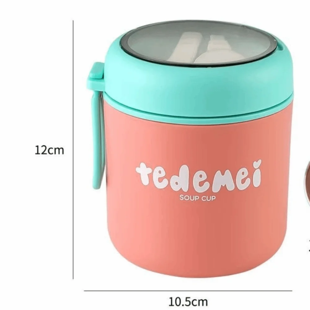 

With Spoon Stainless Steel Lunch Box Leak-Proof Portable Insulated Food Jar Vacuum Keep Warm Function Thermal Soup Container