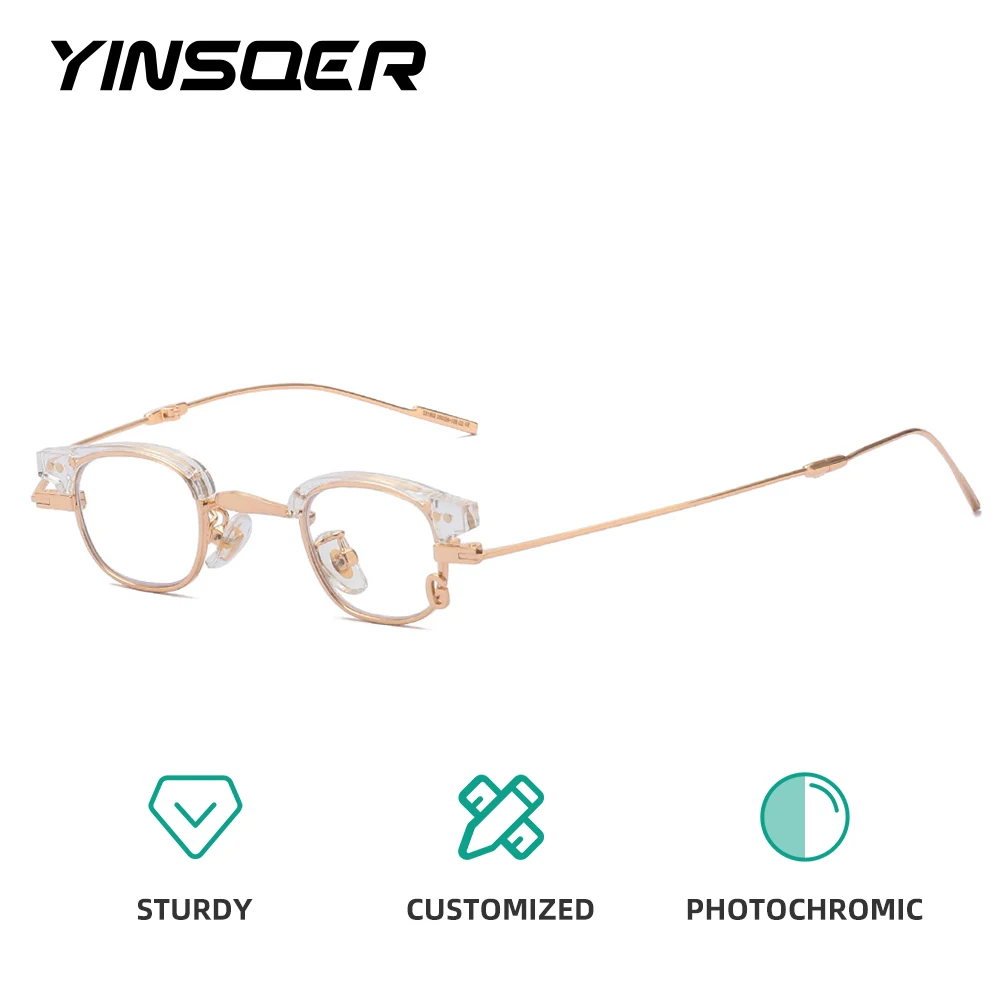 Vintage Rectangle TR90 Frame Photochromic Glasses For Men Women Fashion Small Semi-Rimless Metal spectacles decorate Eyeglasses