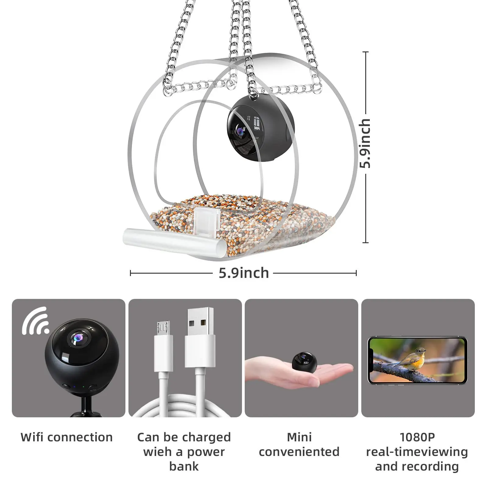 ST 2022 New Automatic Humming Bird Feeder  Smart Wifi Feeder with Real-Time Save Function Made of Plastic