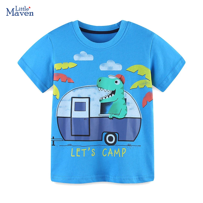 Little maven Children's Clothing 2024 Summer Tops New Cute Kids Clothes Toddler Boys Tees Cartoon Camp Dinosaur T Shirts Cotton