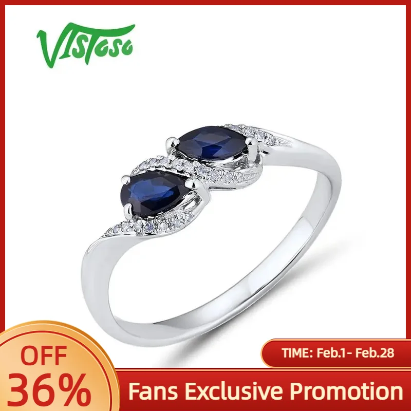 

VISTOSO золотые кольца для женщин Подлинная 14 к 585 Белое золото кольцо сверкающий синий сапфир Роскошные помолвки юбилей ювелирные изделия