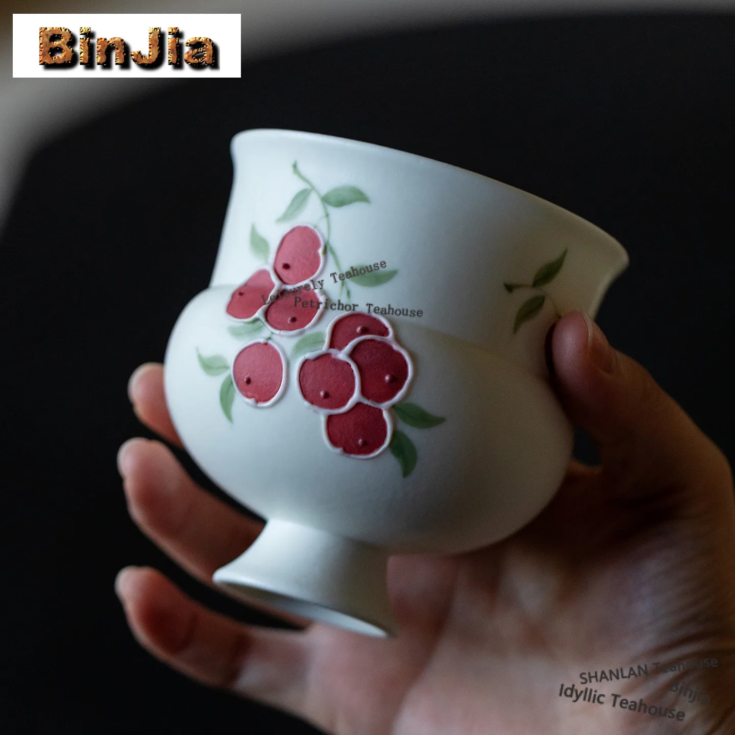 

200ml Hand-painted Red Flower Fruit High Foot Teacup Vintage Tea Bowl Jug Tea-tasting Personal Cup Jianzhan Master Cups Cafes