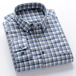 New 100% Pure Cotton Flannel Men's Plaid Shirts Male Business Casual High Quality Long sleeve Shirt for Men Button Shirt 4XL 5XL