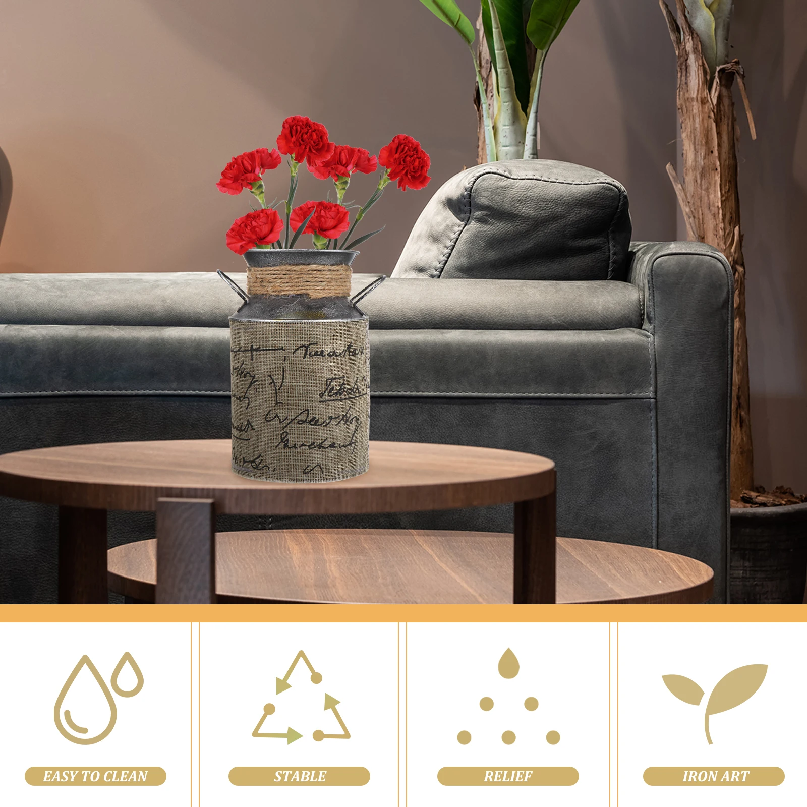 

1Pcs Retro Style Flower Bucket Vintage Pastoral Linen Decor Perfect for Home Office Garden Balcony Flower