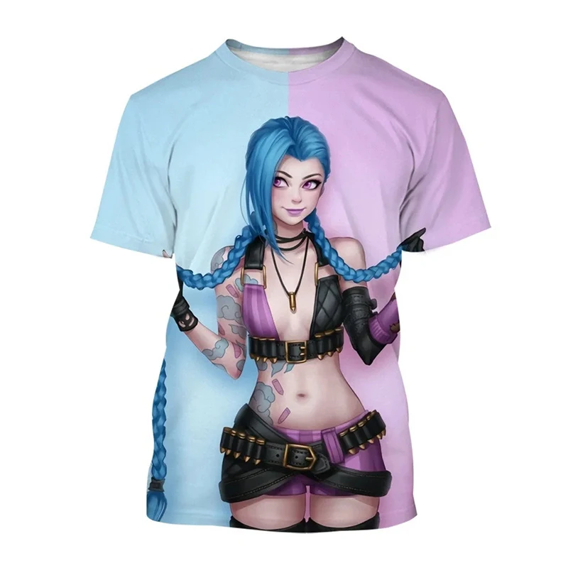 Fashion 3D Anime Print Men Women T-shirt Arcane League Jinx Graphs O-neck Short Sleeve Tops Summer Casual Children Street Tees