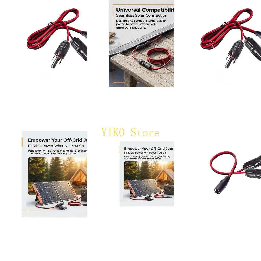 K32C Solars Charging Adapters Wire DC8.0X2.0Mm Female to MC4S Redness Black Cable