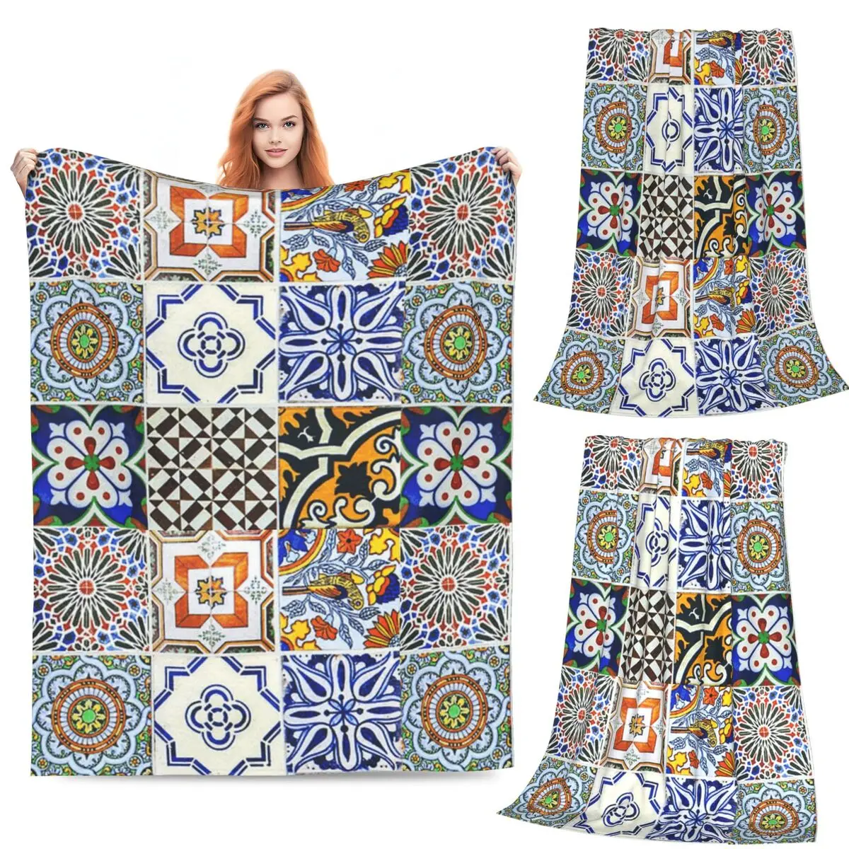 

Красочное португальское плиточное одеяло, фланелевое одеяло для дивана, теплое одеяло для дивана, постельные принадлежности, дорожные пледы, покрывало, одеяло