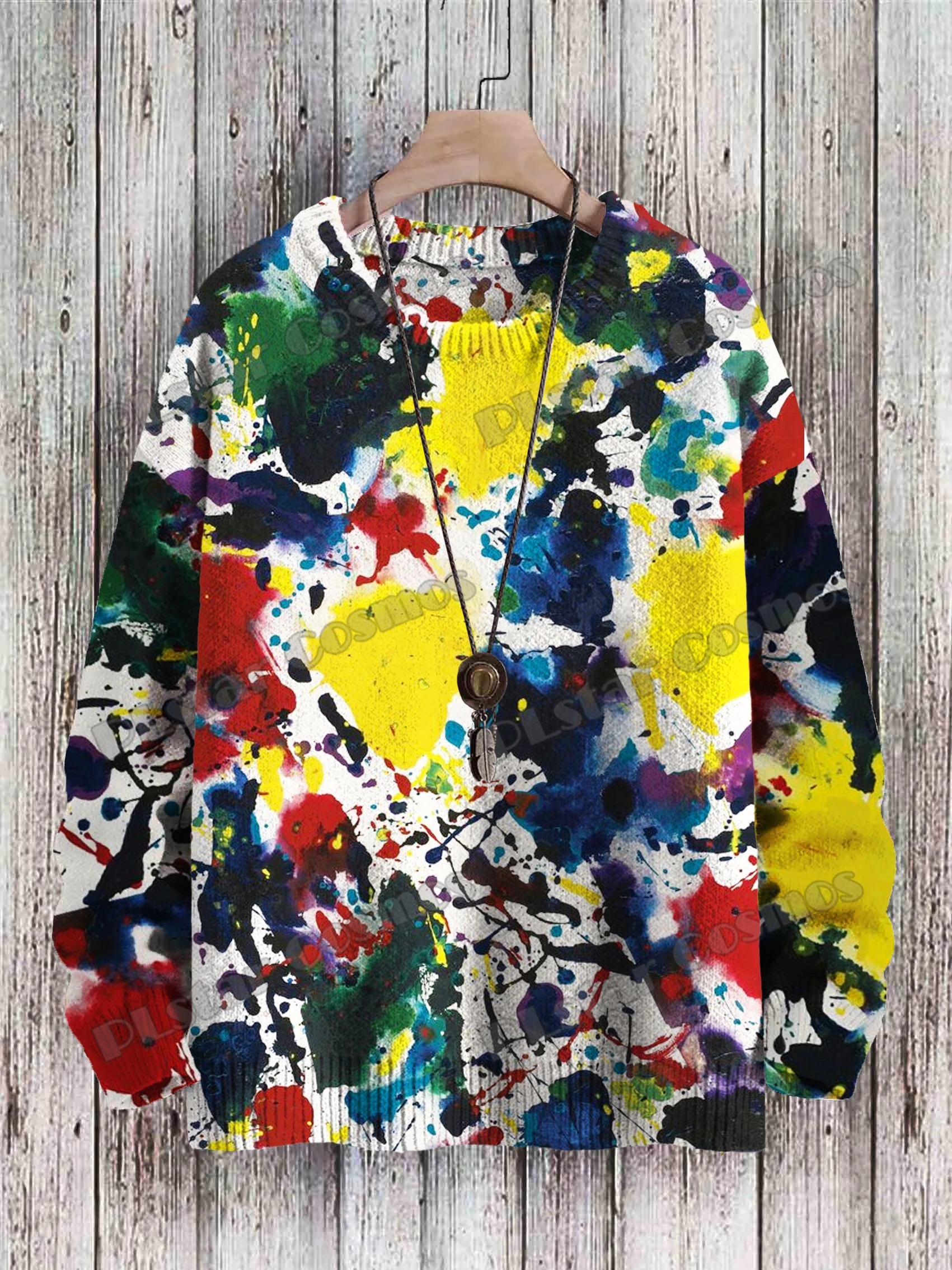 Winter Unisex Casual Knit Pullover Sweater Retro Colorful Art Oil Painting Splash Ink 3D Printed Crewneck Knitted Sweaters KMY26