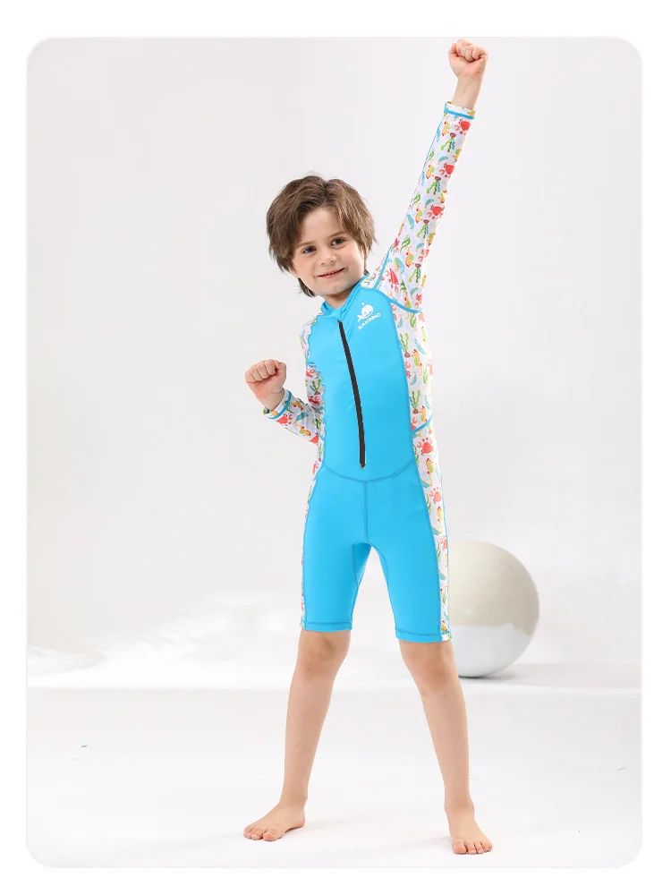 Kids Diving Skin,Boys Girls Toddler 0.5mm Thin Shorty Wetsuit Rash Guard, Long Sleeve Front Zipper Swimsuit Bathing Suit Sunsuit