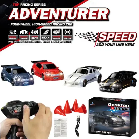 2.4G 고속 드리프트 RC 자동차 1/64 4WD 원격 제어 자동차 4 륜 구동 라디오 제어 미니 레이싱 모델 소년 장난감 선물