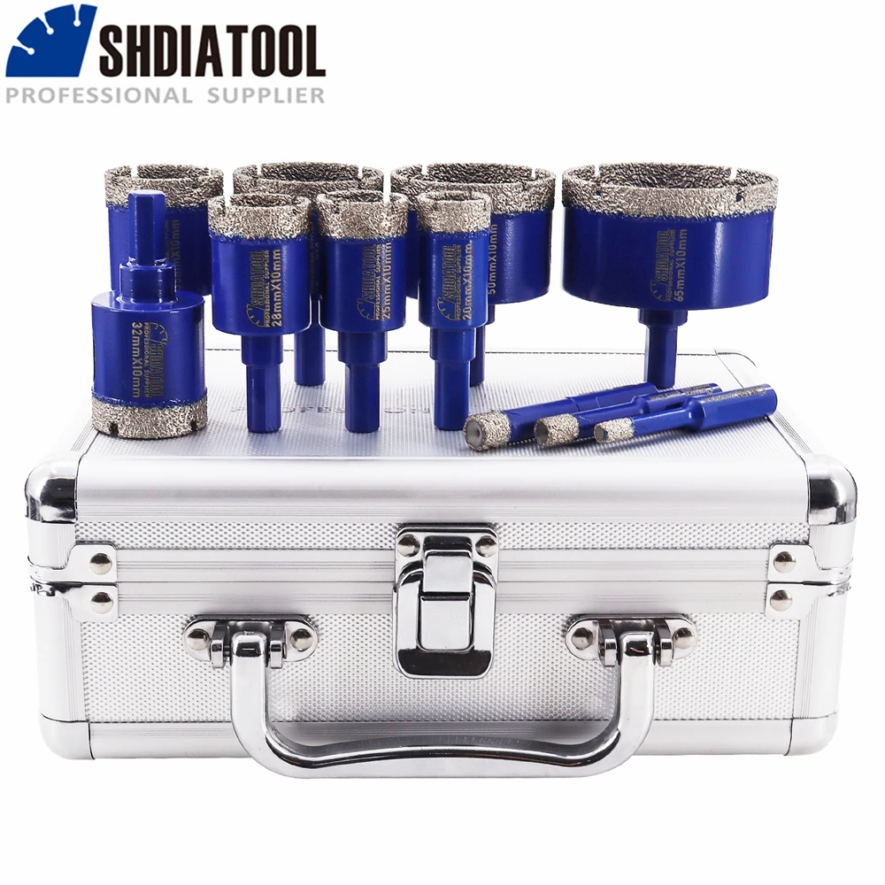 11pcs/Box Diamond Drill Bis Set Dia6/8/10/20/25/28/32/35/45/50/65mm Triangle Shank Tile Marble Porcelain Drilling Crowns Kit