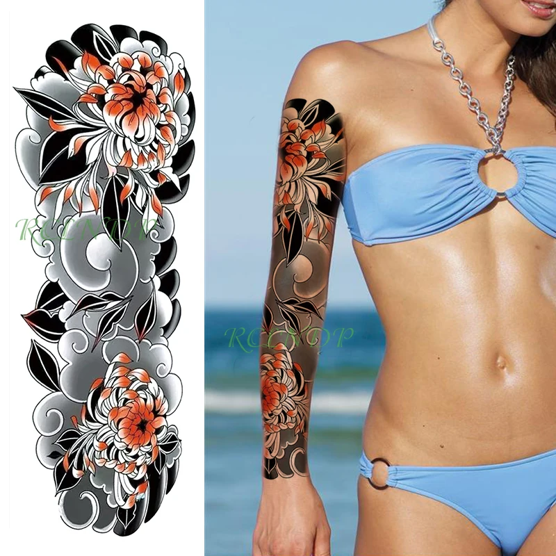 Waterproof Temporary Tattoo Sticker two blooming chrysanthemums creative personality fake tatto flash tatoo for men women