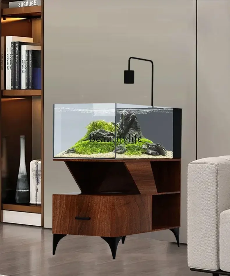 FG26Fish tank living room innovative integrated circulation side filter bottom cabinet ultra-white glass  crystal stream view