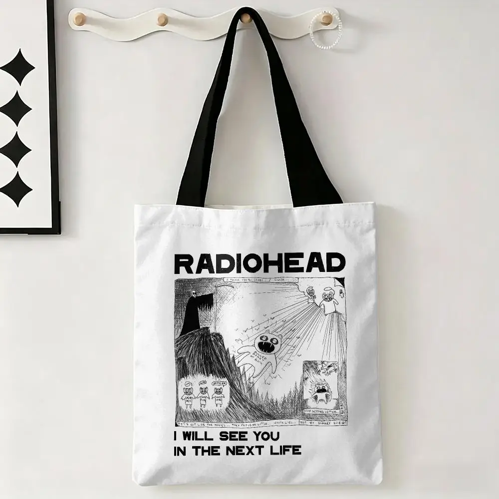 Music R-Radiohead Band Storage Bags Large Eco Friendly Capacity Canvas Shopping Bag Shoulder Handbag Daily Use