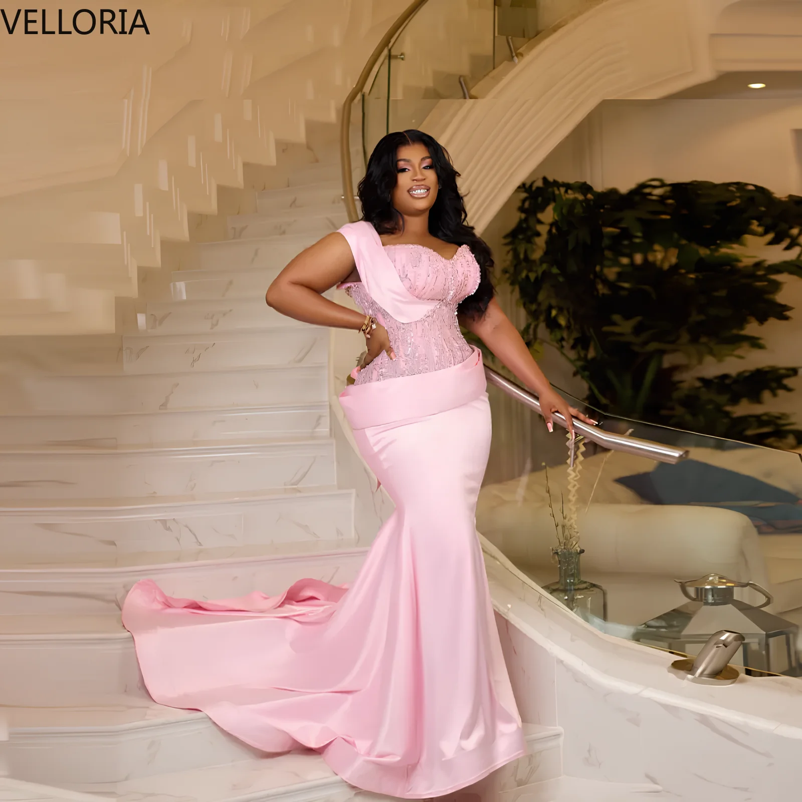 

Атласное вечернее платье-русалка Aso Ebi на одно плечо, расшитое бисером, элегантное африканское женское праздничное платье, индивидуальный пошив