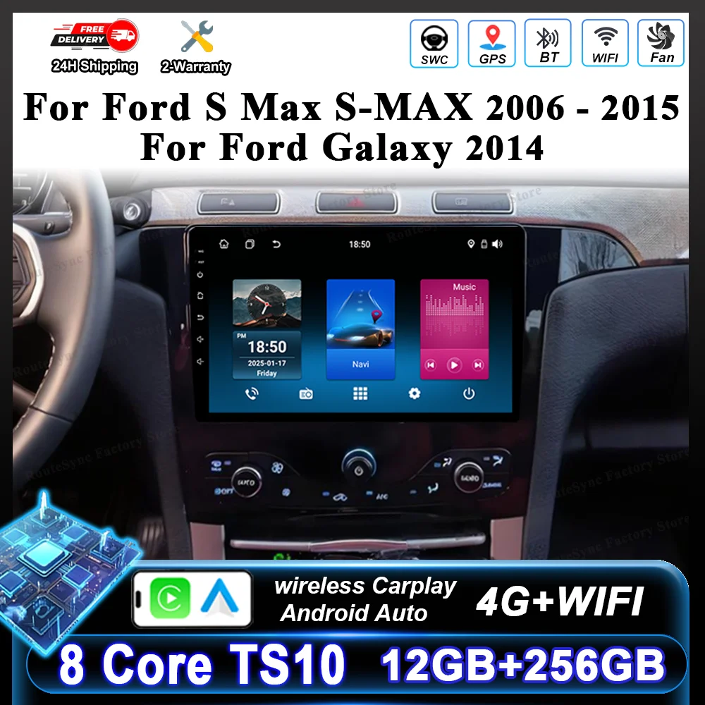 Android 16 para Ford S Max S-MAX 2006-2015 para Ford Galaxy 2014 Reprodutor de Vídeo Multimídia Automotivo Carplay Rádio Estéreo DVD Automotivo WIFI