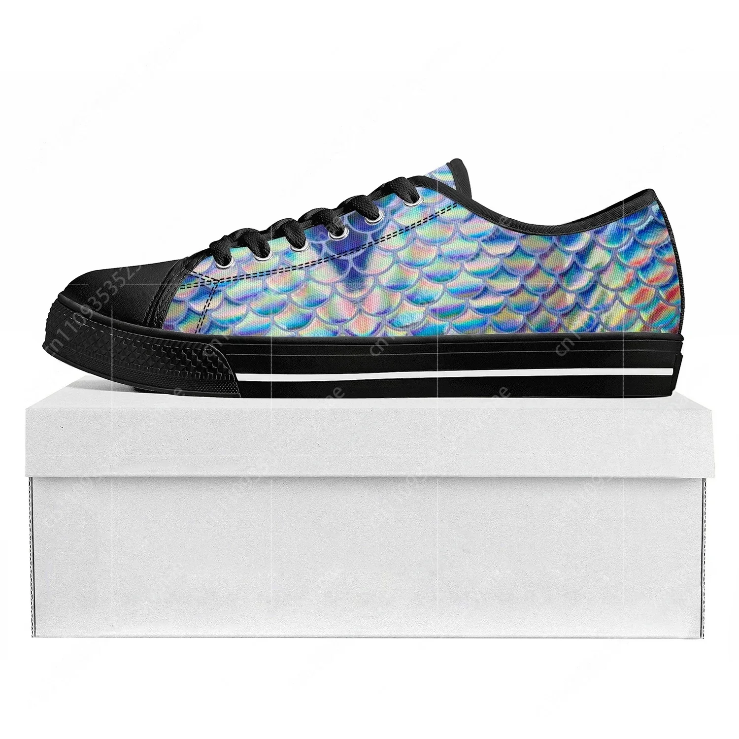 

Кроссовки с разноцветным принтом под рыбью чешую, низкие, высокого качества, для мужчин, женщин и подростков, индивидуальный пошив, повседневные парные кеды из канваса