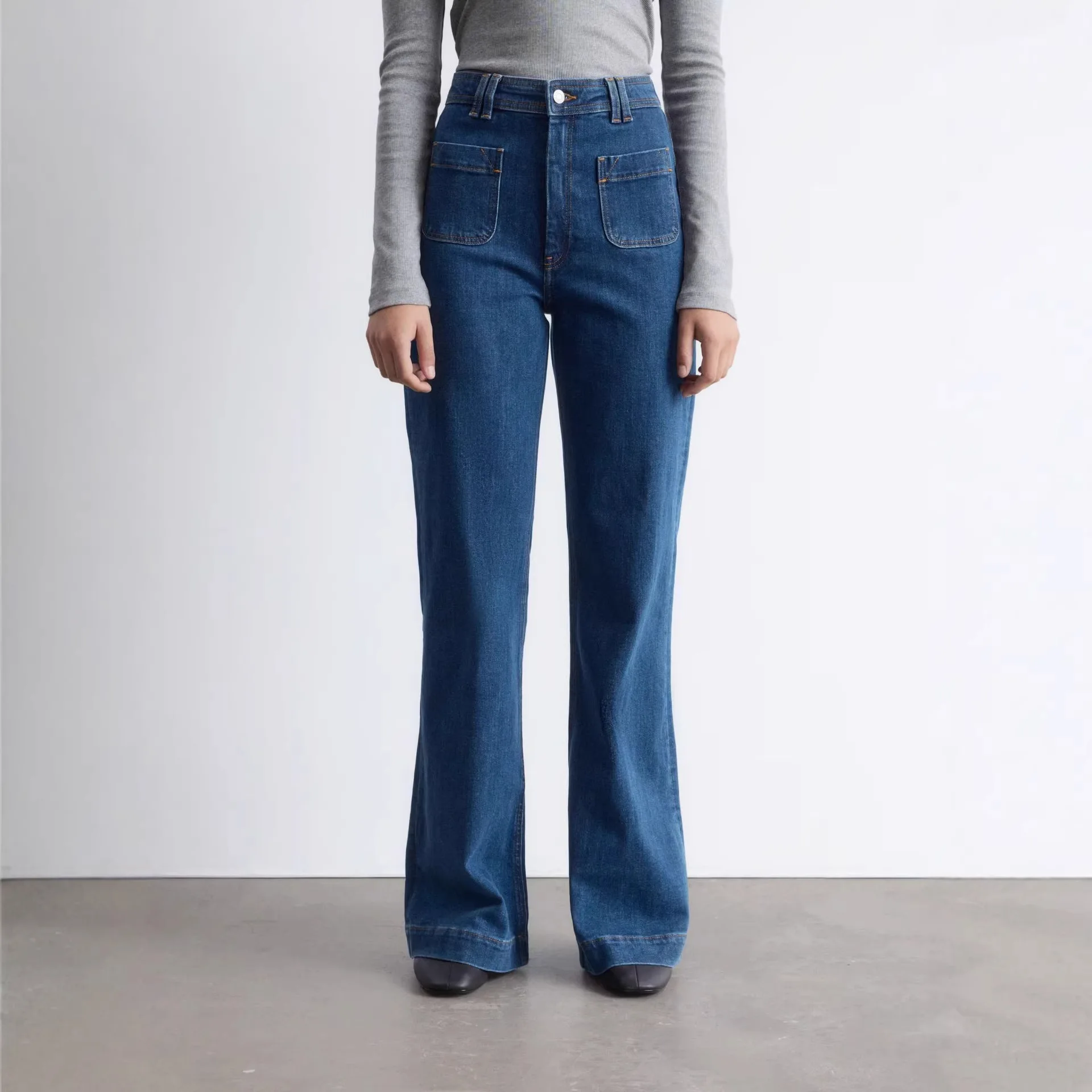 

European And American Cross-Border Foreign Trade Wholesale Washed Vintage Blue Baggy Straight High Jeans For Women