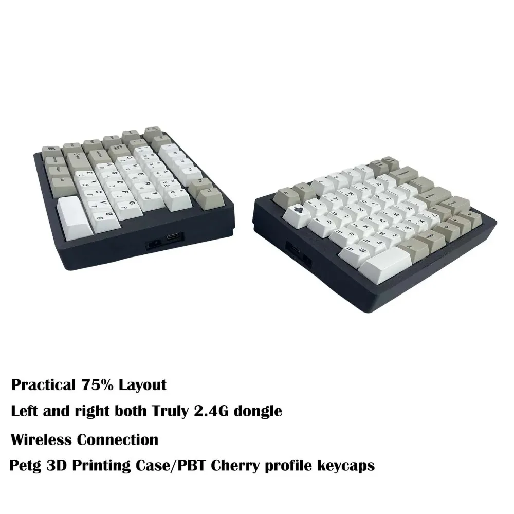 WS75 Wireless Split Mechanical Keyboard 75% Layout Ergonomic 2.4G Hot Swappable 3D Printed Shell VIA Programmable Keyboard Gifts