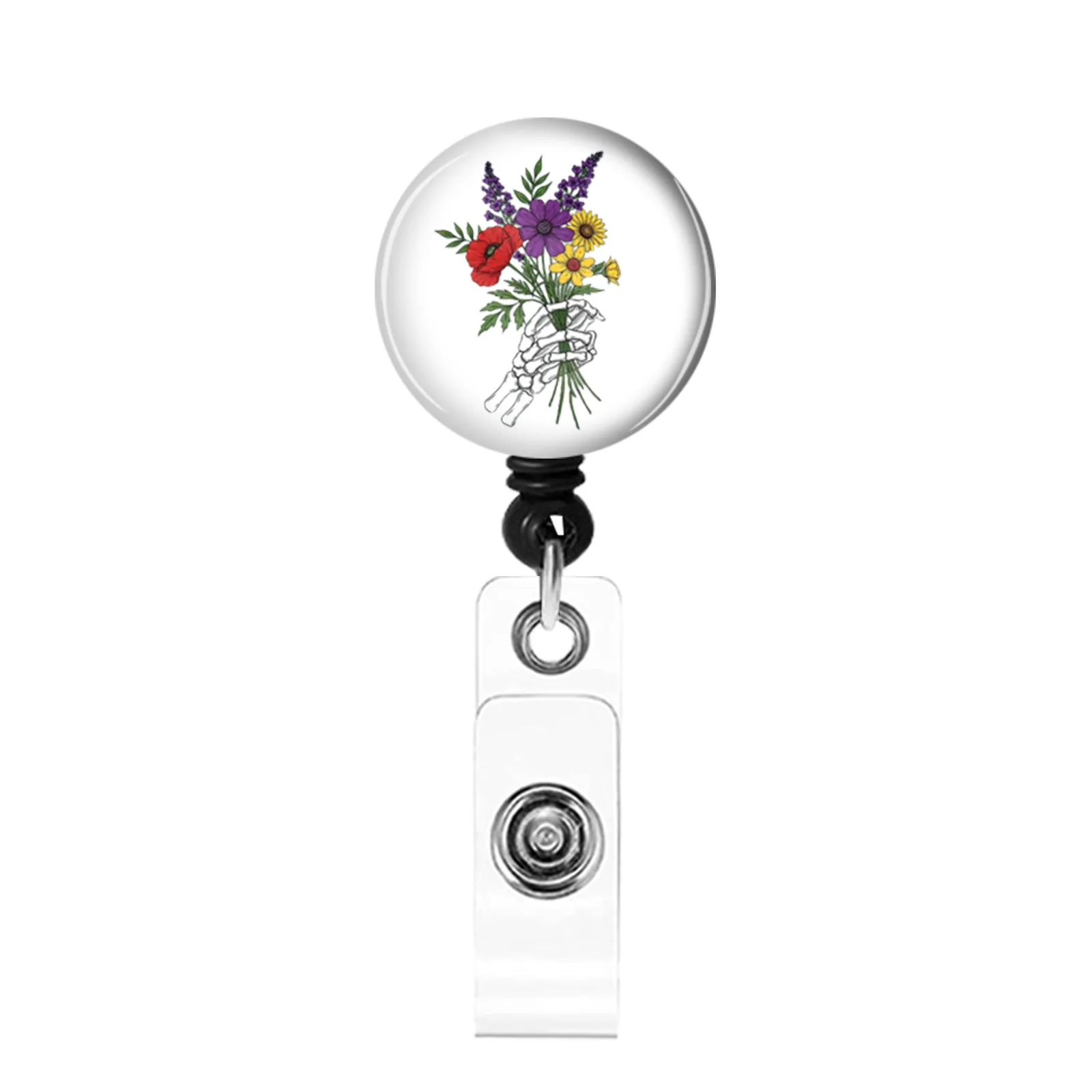 

1pc Creative Skull Flower Retractable ID Badge Holder Medical Rotating Drop Glue Badge Reel For Doctors Nurses Teachers Students