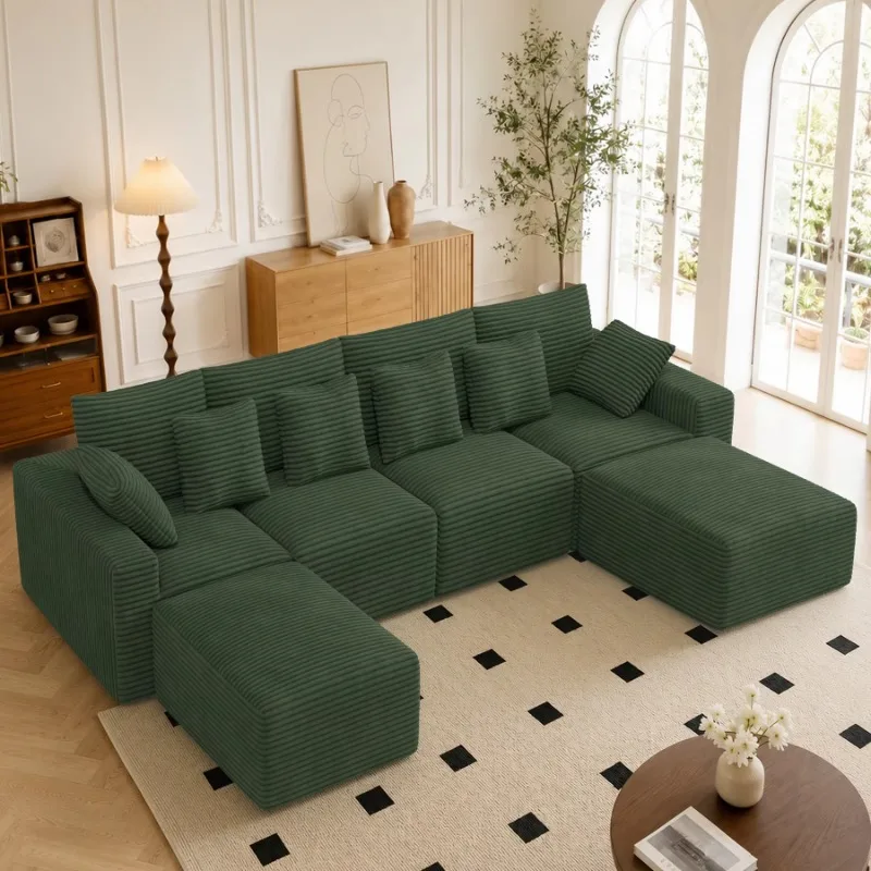 Modular retractable semi-circular combination sofa lounge chair with velvet padded deep seat