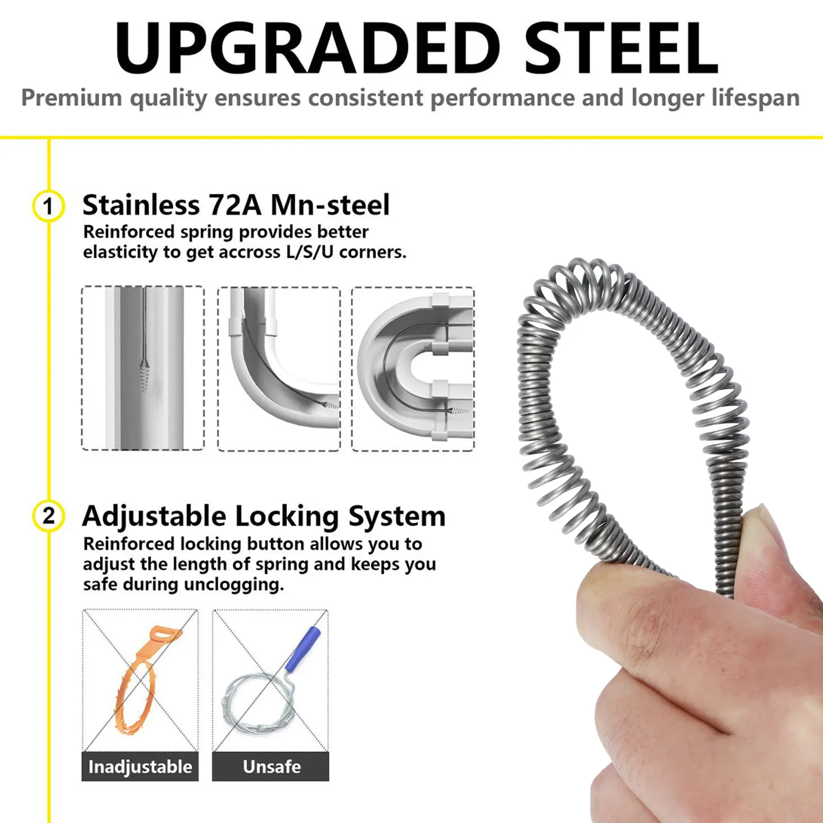 1PC 3/7M Spring Pipe Dredging Tools Manual Pipeline Dredging Sewer Cleaning Auger Snake Drain Clog Remover with Non-slip Handle