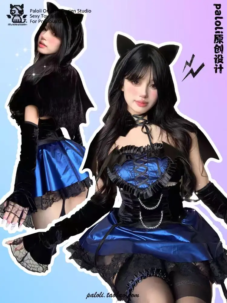 الشيطانة القط هالوين كيب أبعادين زي لوليتا زي تأثيري امرأة الشيطان الصغير كواكوما القط إغواء مجموعة البكيني 2025