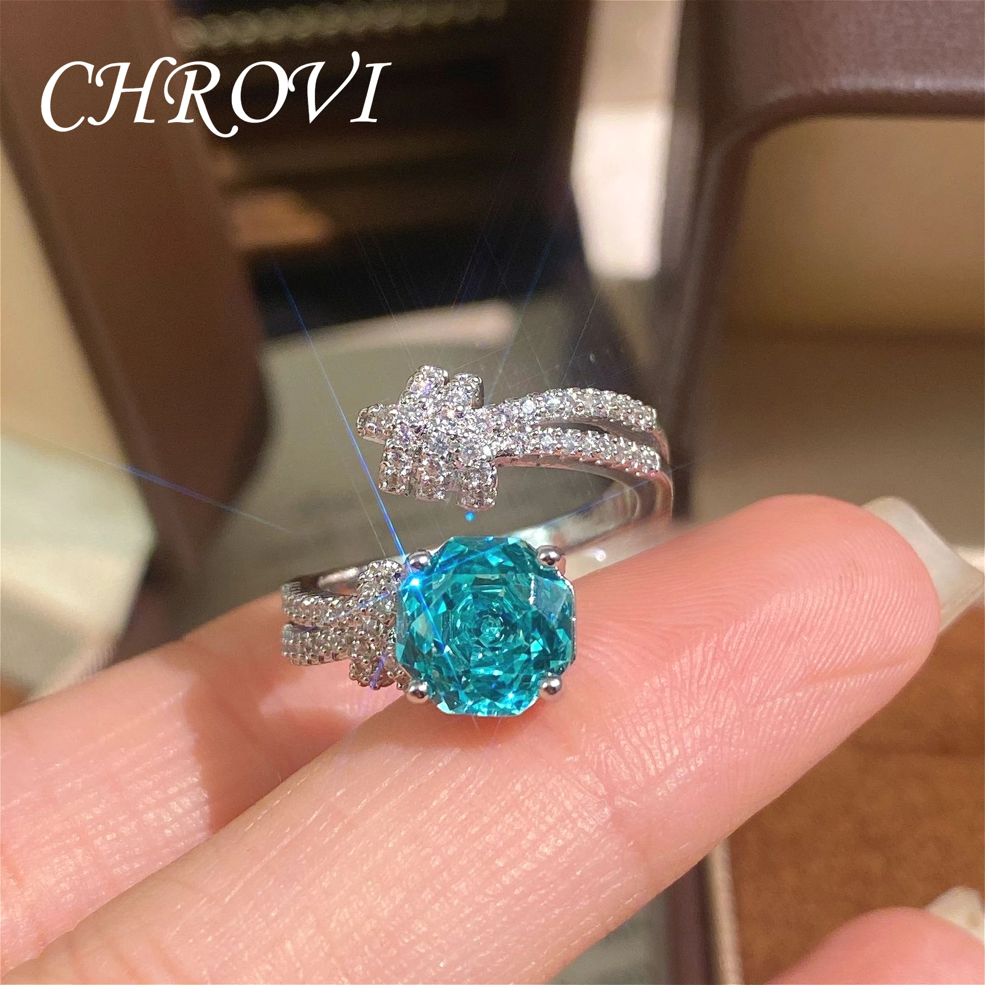 Women's Elegant 925 Sterling Silver Octagonal Rose Ring with Diamond