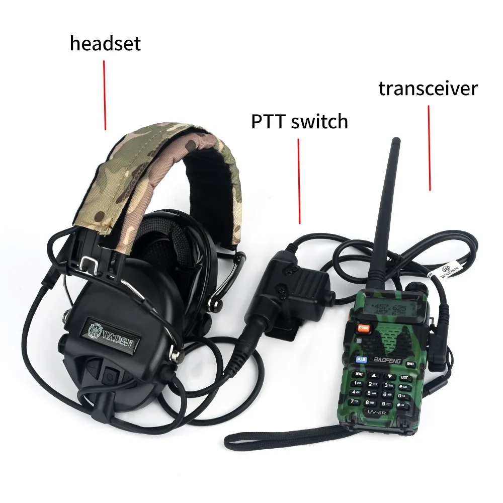 WADSN MSA Tactical Headset with U94 Military PTT Sordin Outdoor Hunting Communication Headphones Active Pickup Noise Canceling