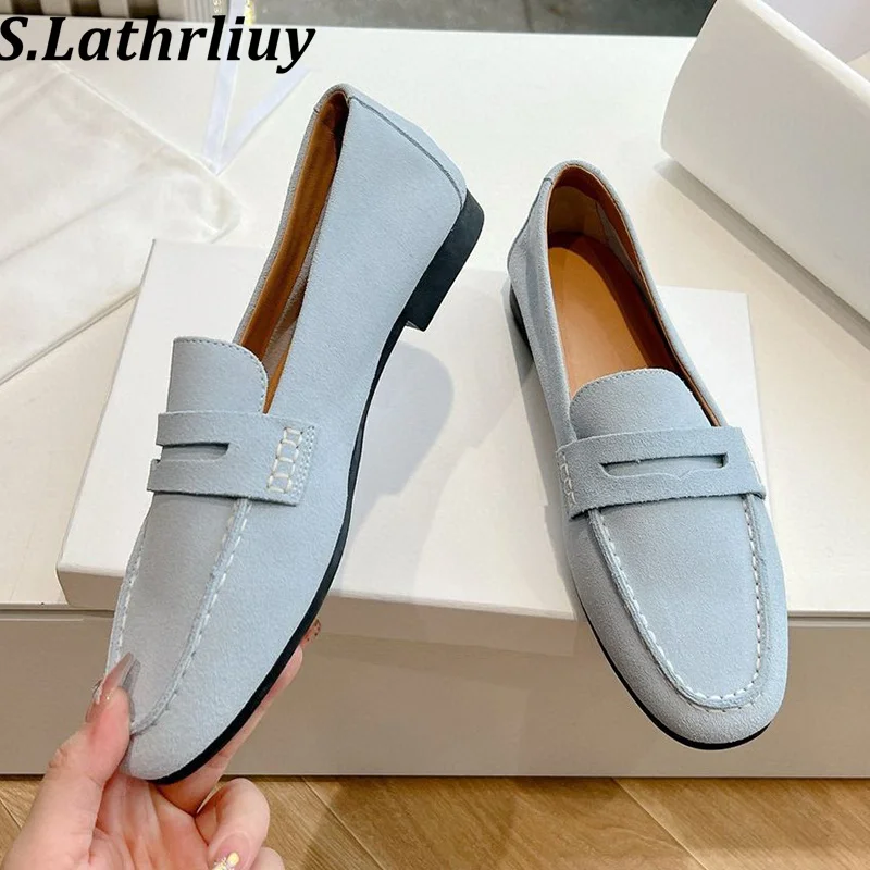 

New Suede Shallow Mouth Flat Shoes Women's Solid Color Lazy Loafers Spring Autumn Versatile Dou Dou Shoes Walking Single Shoes