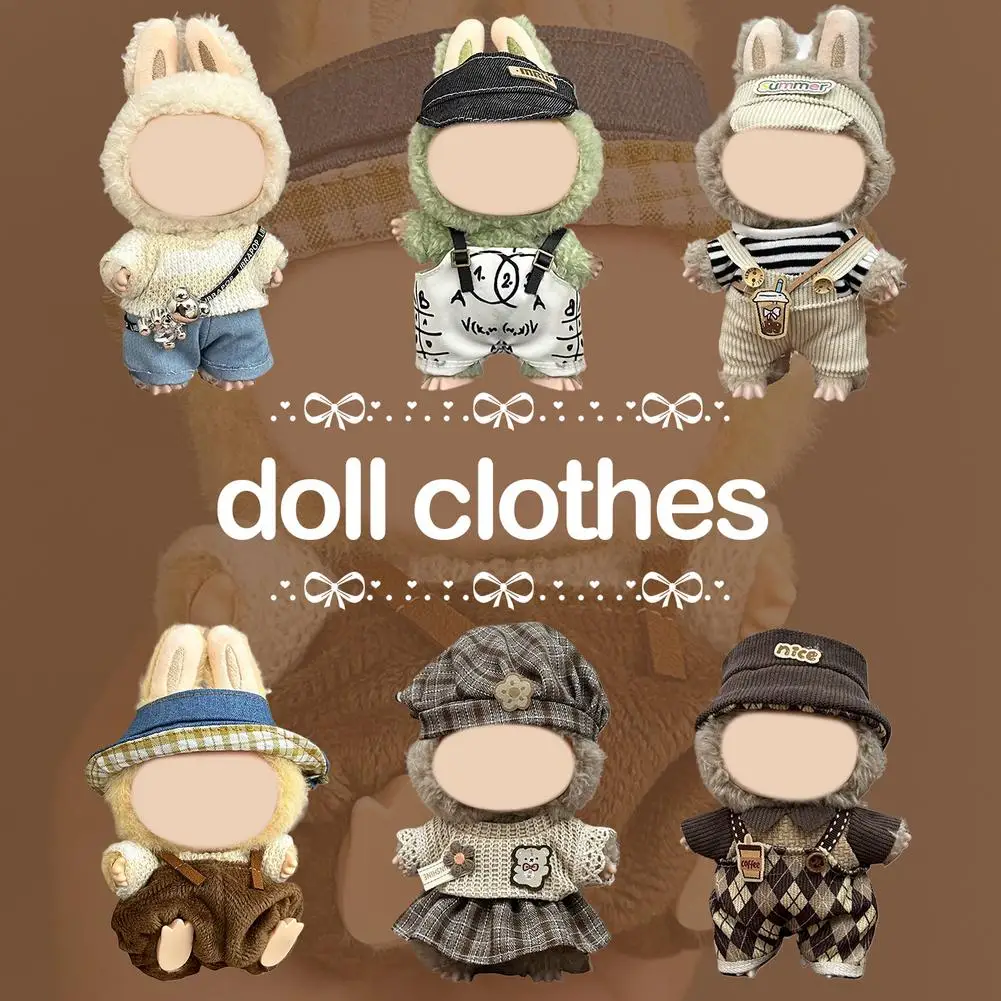 1 Juego de Mini ropa para muñeca, accesorios para muñeca de algodón Labubu de 17cm, traje de repuesto, regalo de ropa