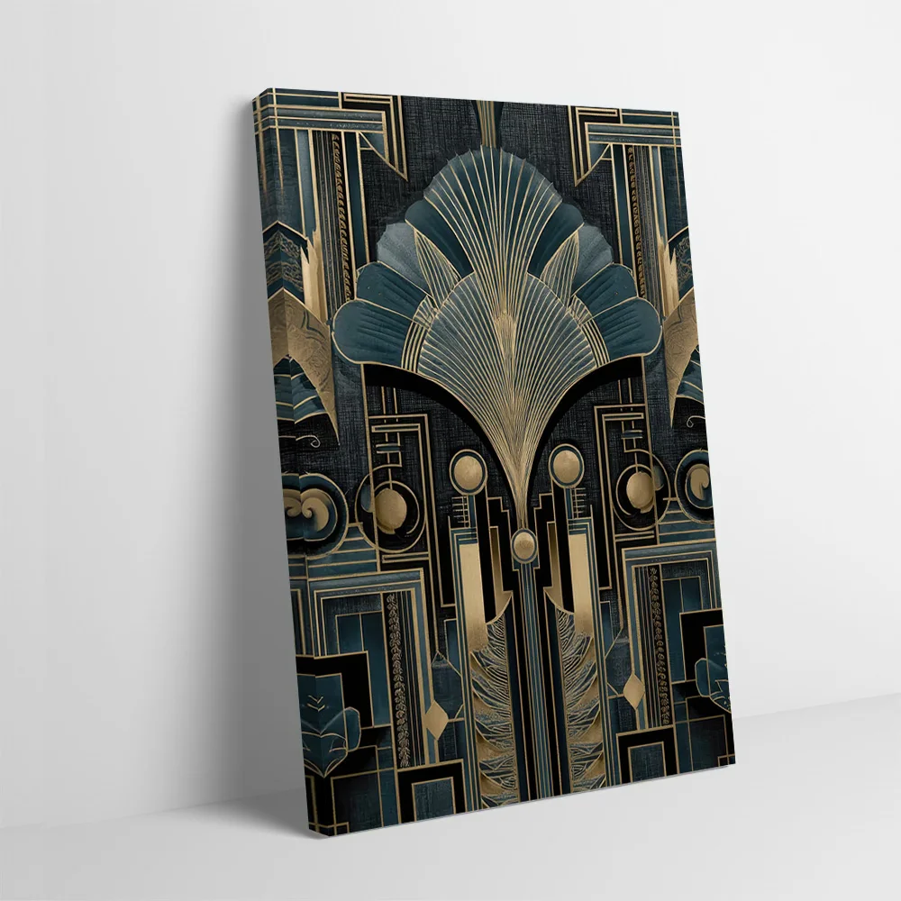 Art Deco Teal and Gold Pattern Printing Poster Customizable Pictures Wall Art Canvas Painting for Interior Accessories Wand Deko