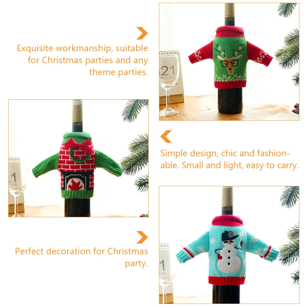 

3Pcs Woven Bottle Bag Special Christmas Design Long Lasting Use Add Festive Touch to Kitchen Counter Table Bottle Cover