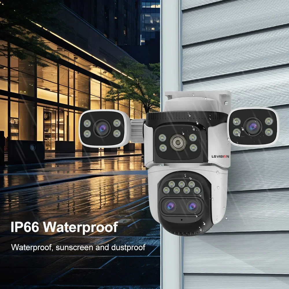 LS VISION 20MP Outdoor WiFi6 Camera 10X Zoom Three Screen Home Surveillance Cam 720° PTZ Auto Tracking IP66 Security Camera CCTV