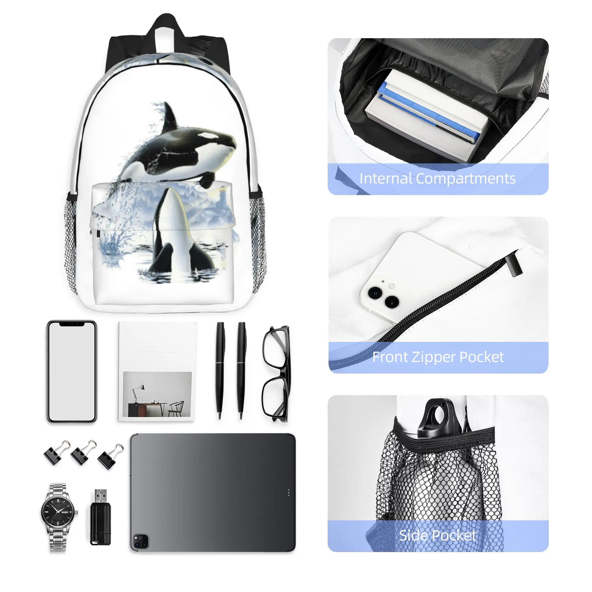 Orca Killer Whale flies or jumps oves the ocean Backpack Hot Sale Daypack Boy Girl BookBag Shoulder Bag for Men Women School Bag