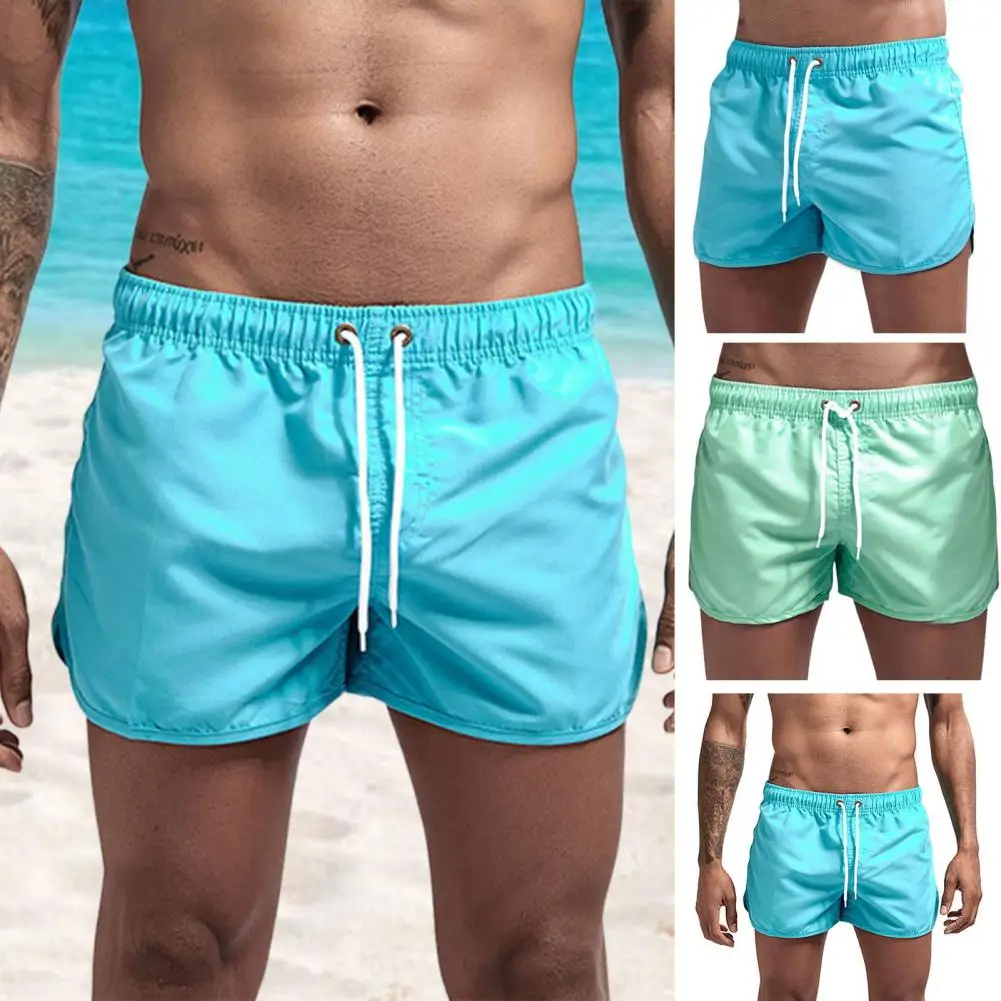 

Summer Swimwear Men Swimsuit Pure Colors Soft Fabric Drawstring Elastic Waist Loose Type Men Trunks Beachwear