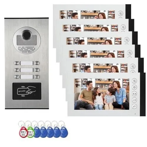 

ANJIELO SMART 7" Wired Video Intercom System 1 Outdoor 6 Indoor RFID Password Unlock for Apartment Villa Security