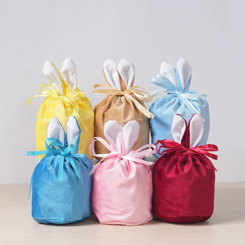 

Rabbit Ears Gift Bag Easter Decoration Velvet Bag Chocolate Candy Drawstring Bag Home Baby Shower Birtyday Wedding Party Decor