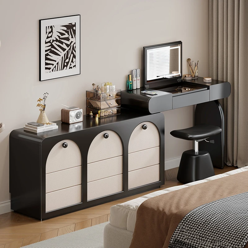 

LYN Cream Style Makeup Table Storage Cabinet Desk Black High Nine-bucket Cabinet Integrated Dresser