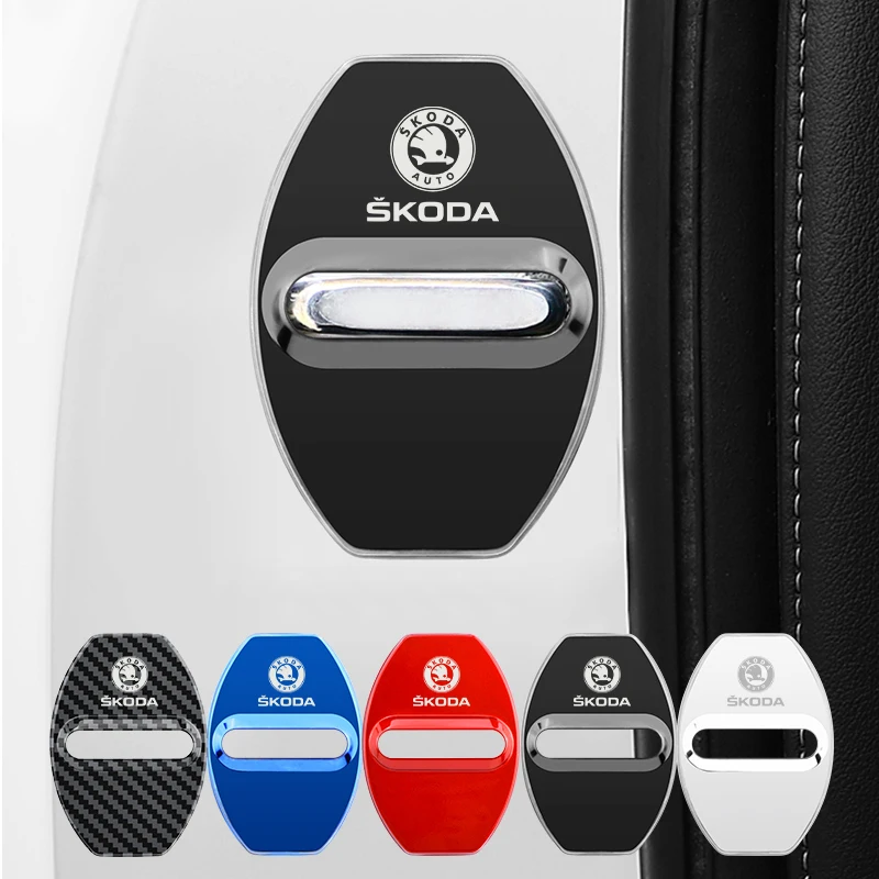 

4PCS Car Door Lock Decoration Protector Cover Emblem Case For Skoda fabia octavia kodiaq superb karoq fabia Styling Accessories