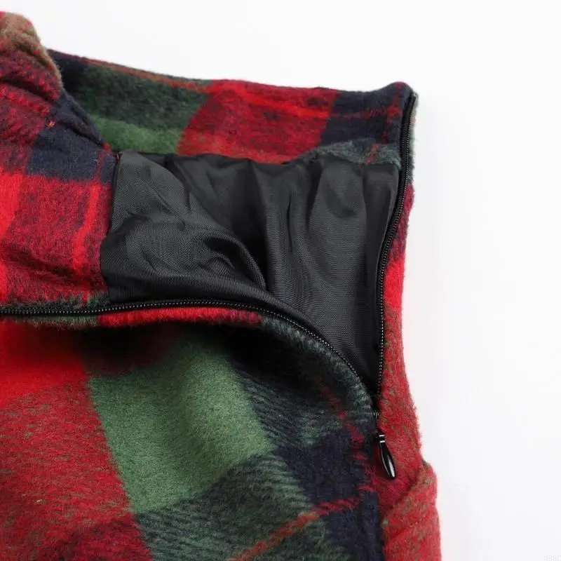 39BC Gonna a rete da donna Calda elastica in Gonne lunghe invernali in tartan a pieghe a trapezio in lana