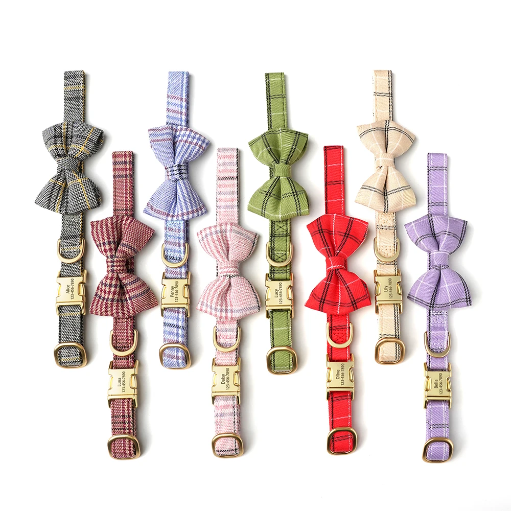 Personalisiertes Hundehalsband mit Schnalle, niedliche Fliege, Katze, Hunde, Ausweishalsbänder, kostenlose Gravur, Anti-Verlust, für kleine, mittelgroße Hunde, Katzen, Chihuahua