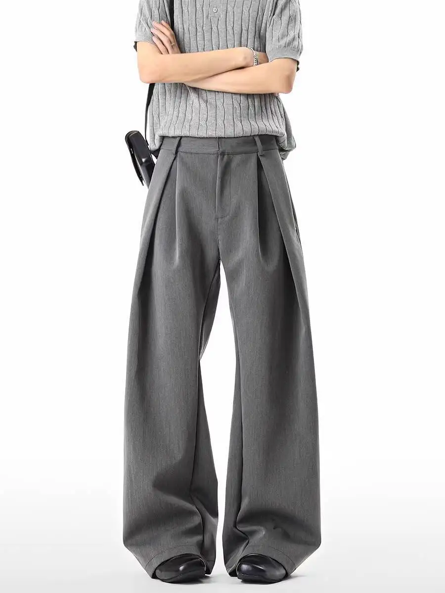

American Style Three Dimensional I Shaped Pleat Scimitar Trousers Women Men Summer A Line Silhouette Commuter Casual Pants